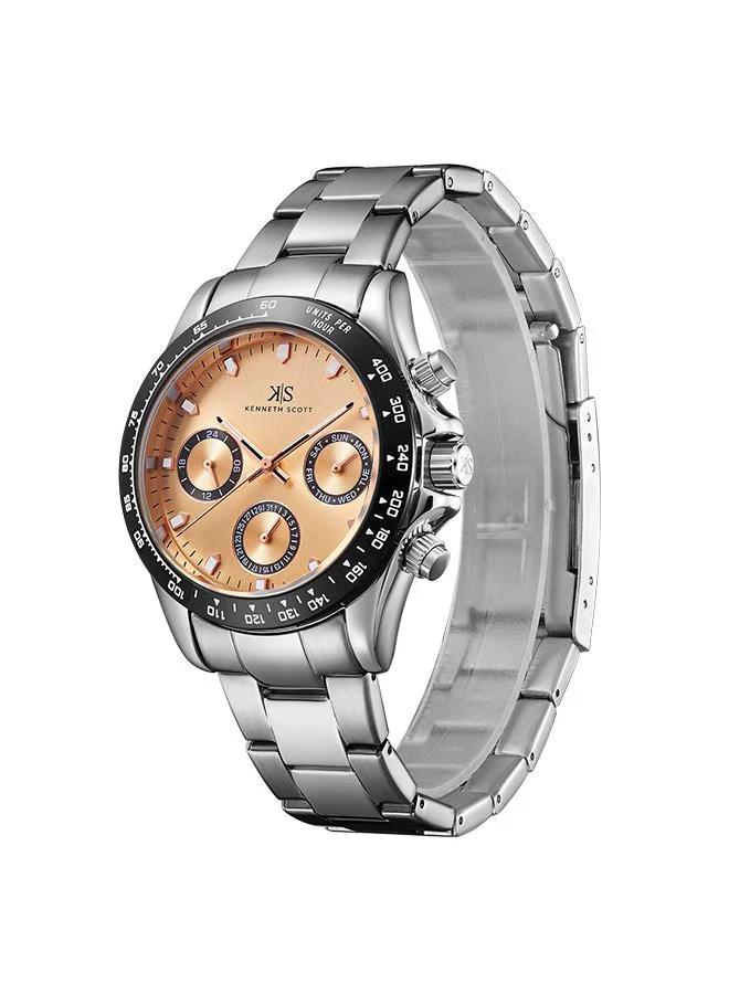 KENNETH SCOTT Kenneth Scott K22142-SBSK Men's Multi Function Display Watch & Stainless Steel Strap Silver