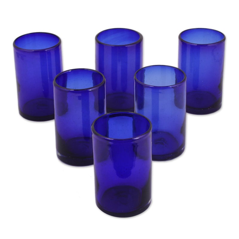NOVICA NOVICA Artisan Crafted Cobalt Blue Hand Blown Recycled Glass Cocktail Glasses 14 Oz Solid Blue Set Of 6 
