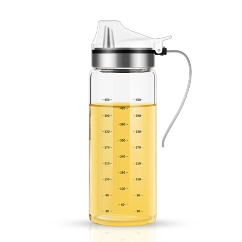 we3 Glass Oil and Vinegar Dispenser Modern Olive Oil Dispenser Wide Opening for Easy Refill and Cleaning Clear Glass Oil Bottle Pouring Spouts 450ml Pack of 1 - Image 1