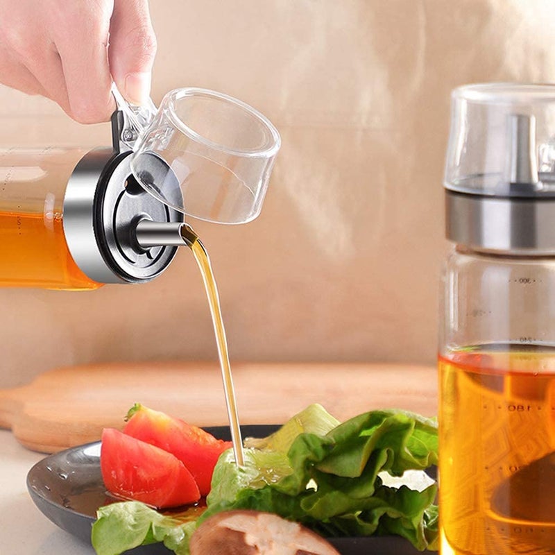 we3 Glass Oil and Vinegar Dispenser Modern Olive Oil Dispenser Wide Opening for Easy Refill and Cleaning Clear Glass Oil Bottle Pouring Spouts 450ml Pack of 1 - Image 3