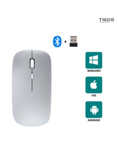 T I G O Bluetooth Wireless USB Mouse with USB 2.4GHz Wireless Dongle up to 1600 DPI up to 10m Optical Sensor for Laptop PC MacBook iPad Computer Silver  - Image 3