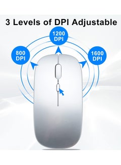 T I G O Bluetooth Wireless USB Mouse with USB 2.4GHz Wireless Dongle up to 1600 DPI up to 10m Optical Sensor for Laptop PC MacBook iPad Computer Silver  - Image 4