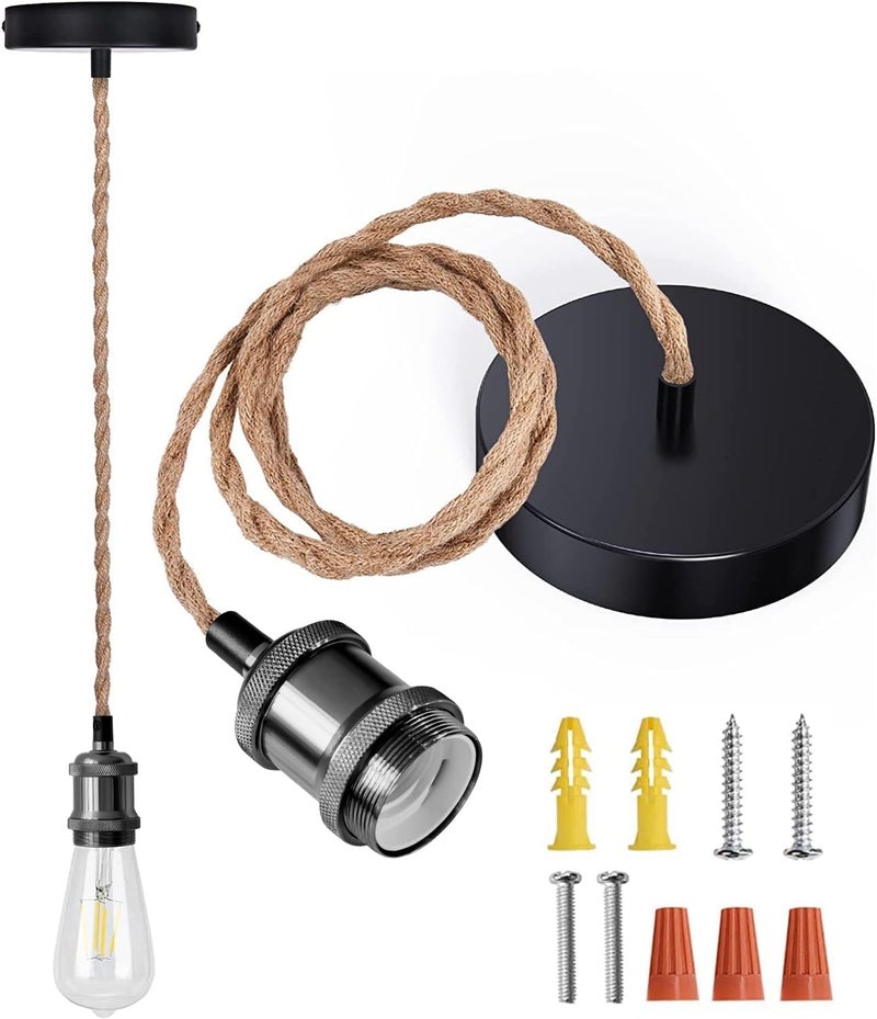 JACKYLED UL Boho Pendant Light Kit, Hemp Rope Light Fixture with Adjustable Hanging Light Cord & E26 E27 Light Socket, Vintage Ceiling Light for DIY Kitchen Island, Bedroom, Farmhouse - Image 1
