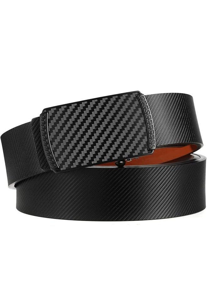 مجيد حزام سقاطة بإبزيم أوتوماتيكي قابل للتعديل، حزام جلد طبيعي بنمط ألياف الكربون، حزام رجالي منسوج - Image 3