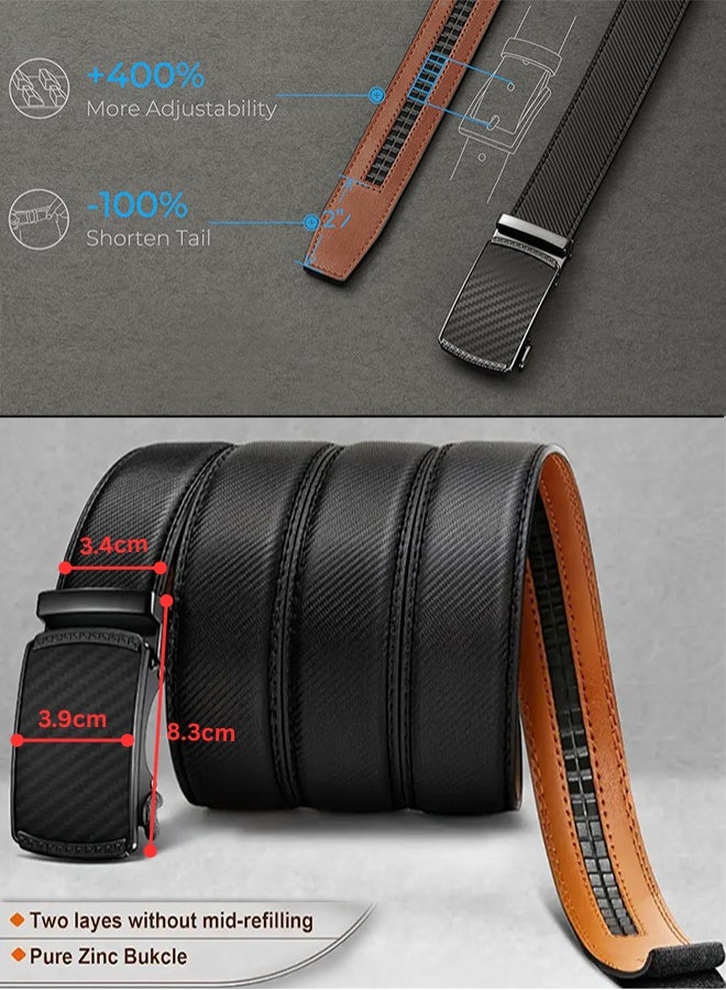 مجيد حزام سقاطة بإبزيم أوتوماتيكي قابل للتعديل، حزام جلد طبيعي بنمط ألياف الكربون، حزام رجالي منسوج - Image 4