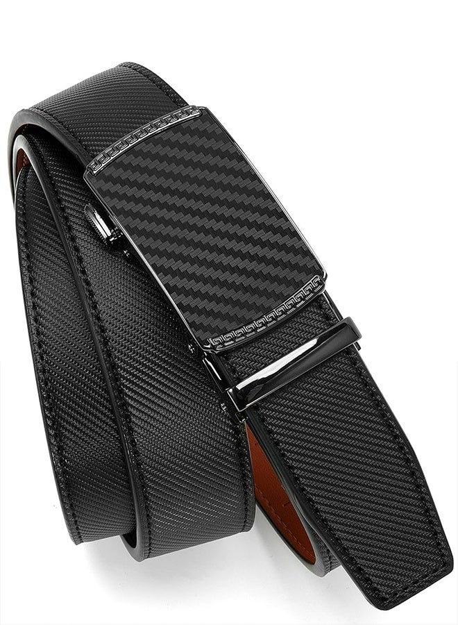مجيد حزام سقاطة بإبزيم أوتوماتيكي قابل للتعديل، حزام جلد طبيعي بنمط ألياف الكربون، حزام رجالي منسوج - Image 2
