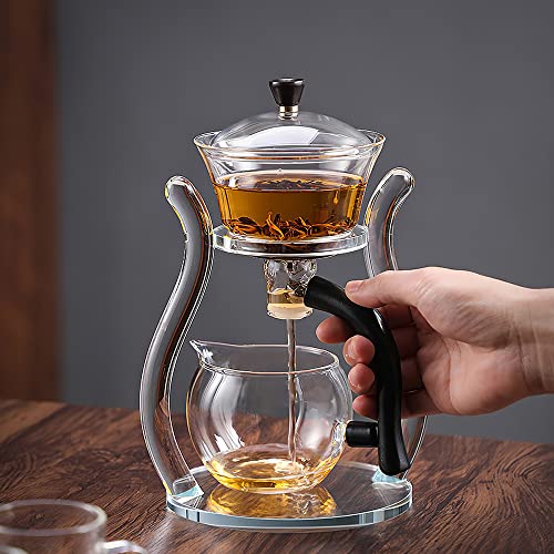CUNHUY Lazy Kungfu Drip TeaPot, Heat Resistant Tea Set, Semi-Automatic Glass Teapot Suit for Magnetic Water Flow Wooden Glass Teapot Set - Image 5