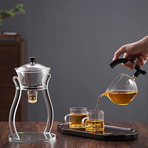 CUNHUY Lazy Kungfu Drip TeaPot, Heat Resistant Tea Set, Semi-Automatic Glass Teapot Suit for Magnetic Water Flow Wooden Glass Teapot Set - Image 2