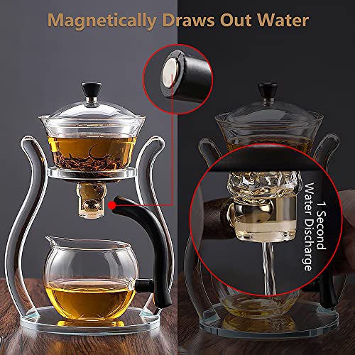 CUNHUY Lazy Kungfu Drip TeaPot, Heat Resistant Tea Set, Semi-Automatic Glass Teapot Suit for Magnetic Water Flow Wooden Glass Teapot Set - Image 4
