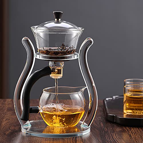 CUNHUY Lazy Kungfu Drip TeaPot, Heat Resistant Tea Set, Semi-Automatic Glass Teapot Suit for Magnetic Water Flow Wooden Glass Teapot Set - Image 1