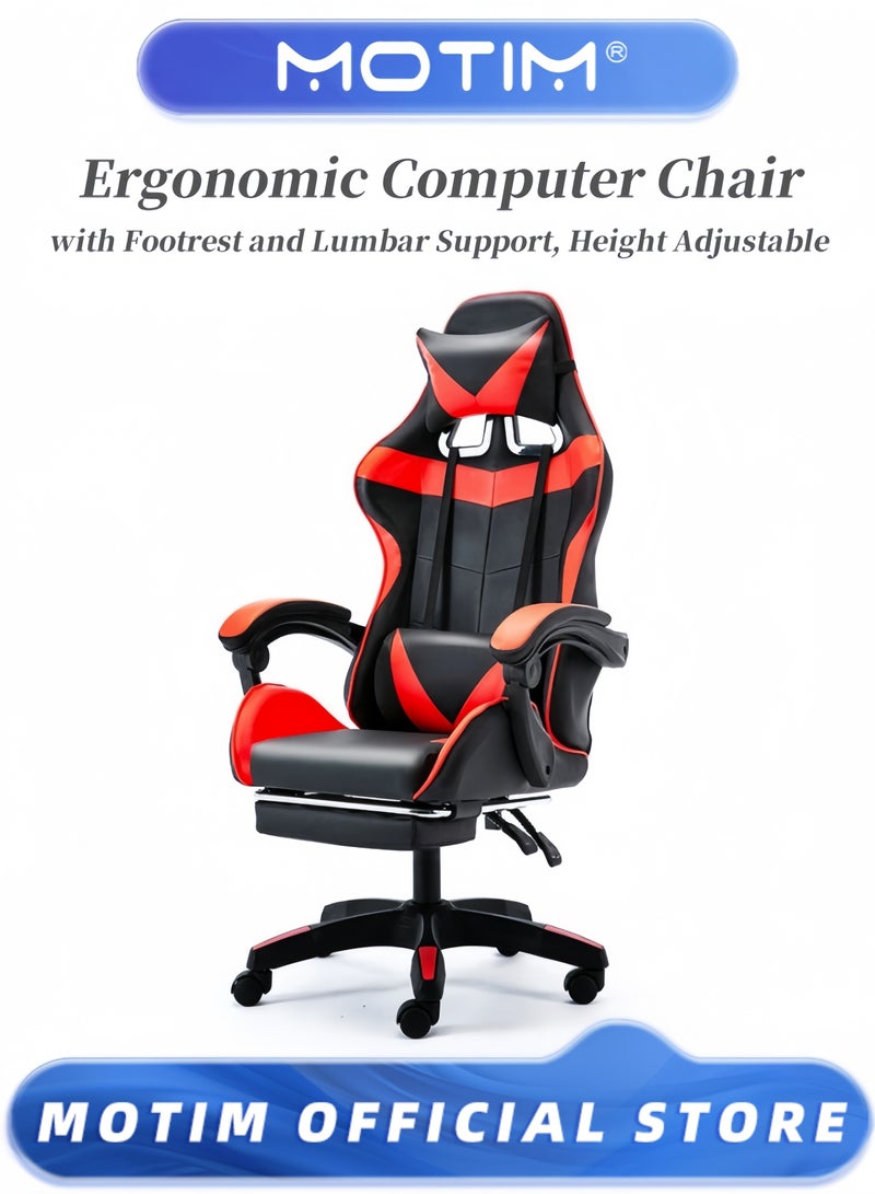 Motim Gaming Chair Computer Chair with Footrest and Lumbar Support Height Adjustable 360° Swivel Seat - Image 1