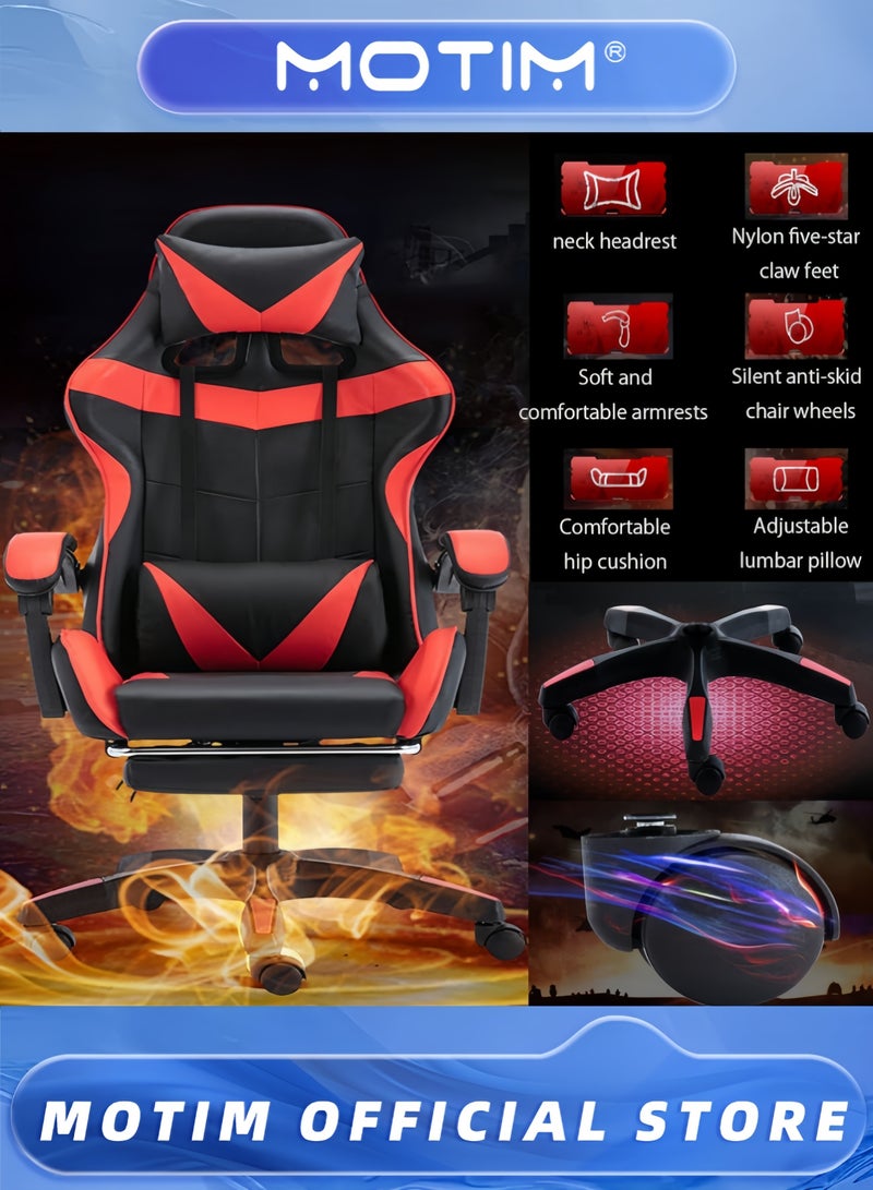 Motim Gaming Chair Computer Chair with Footrest and Lumbar Support Height Adjustable 360° Swivel Seat - Image 3