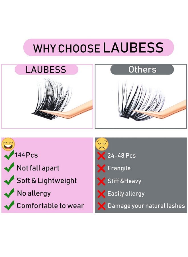 LAUBESS Individual Lashes 1418Mm 144Pcs Cluster Lashes Mixed Tray Volume Eyelash Clusters Diy Lash Extension Kit Soft Lash Clusters Fluffy Mink Cluster Eyelash Extensions (030.07D 1418Mm) - Image 2