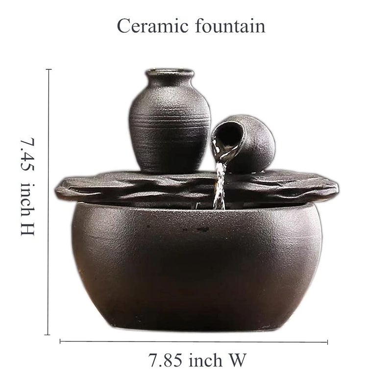 Andady Ceramic Tabletop Fountain for Indoor and Home Decoration Table Desk Office Patio (Ceramic Pot Fountain) (Black) - Image 2