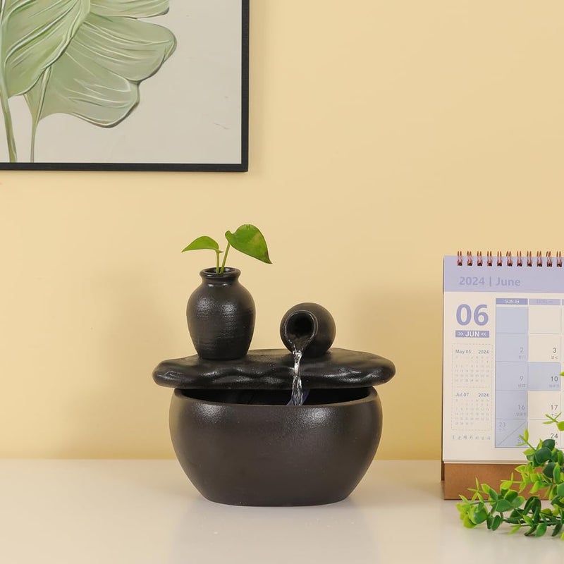 Andady Ceramic Tabletop Fountain for Indoor and Home Decoration Table Desk Office Patio (Ceramic Pot Fountain) (Black) - Image 5