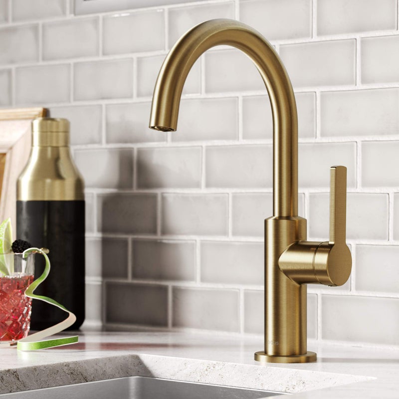 KRAUS Oletto Single Handle Kitchen Bar Faucet in Brushed Brass, KPF-2822BB - Image 1
