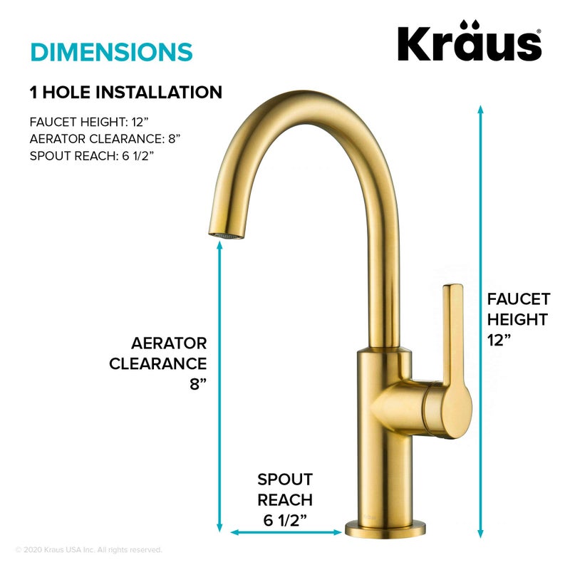 KRAUS Oletto Single Handle Kitchen Bar Faucet in Brushed Brass, KPF-2822BB - Image 5