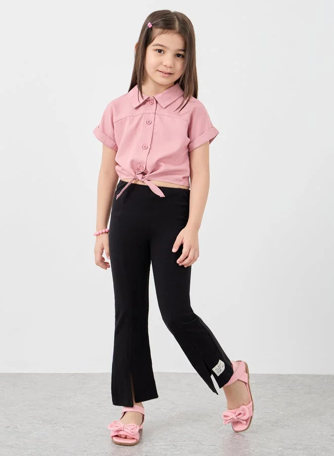 ستايلي قميص قصير بأزرار وربطة عنق وياقة