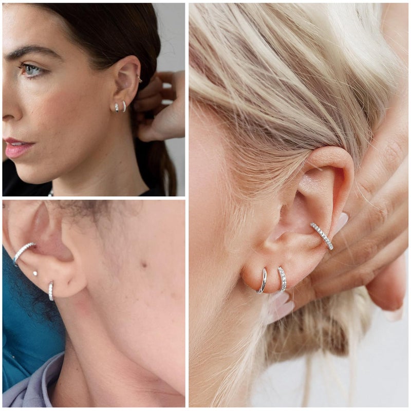 ALEXCRAFT Small 925 Sterling Silver Hoop Earrings for Women- Huggie Cartilage Earring Set Cute Mini Thin Tragus Hoops Multiple Piercings Aretes Earrings Women Trendy 5 Pairs(8/10/12/14/16) mm - Image 2