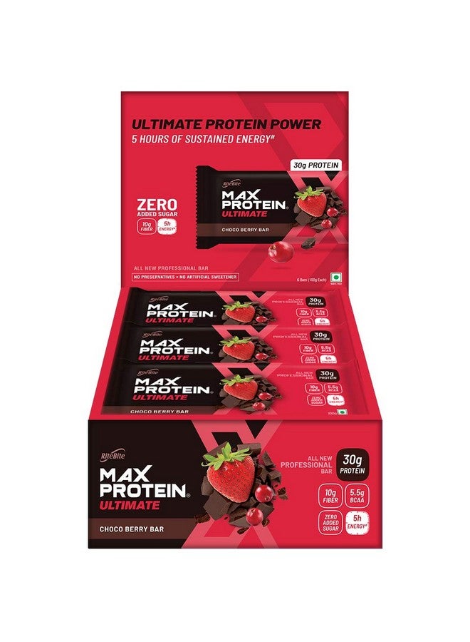 RiteBite Max Protein Ultimate Choco Berry 30g Protein Bars [Pack of 12] Protein Blend, Fiber, Vitamins & Minerals, No Preservatives, 100% Veg, No Added Sugar, For Energy, Fitness & Immunity - 1200g - Image 1
