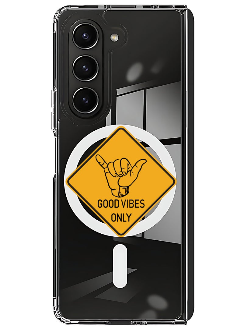 Theodor Magnetic Case for Samsung Galaxy Z Fold 5 Compatible with MagSafe Wireless Charging, Shockproof Phone Bumper Cover Good Vibes - Image 1