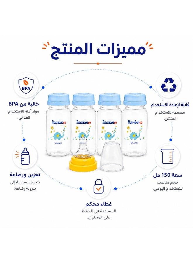  جرانزيا زجاجات حفظ حليب الأم للأطفال الرضع مع حلمة رضاعة، مناسبة للمواليد، آمنة وخالية من البيسفينول A - Image 4