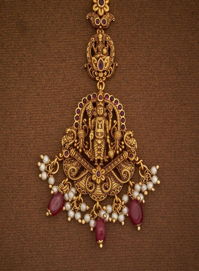 Kushal's Fashion Jewellery Ruby Gold Polished Copper Antique Tikka, Best for Bridesmaids, festive season & Special Occasion - 442004 - Image 4