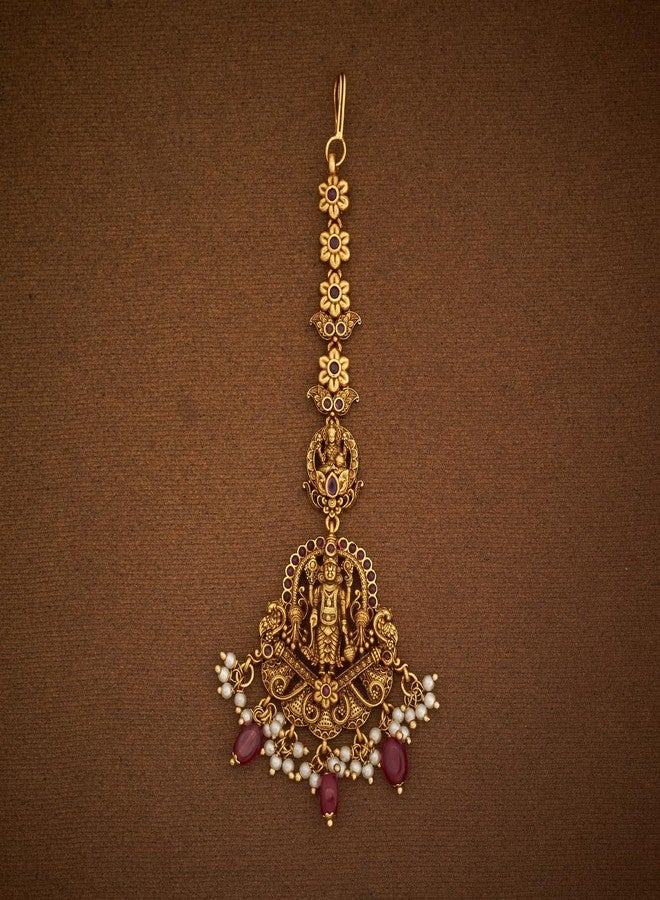 Kushal's Fashion Jewellery Ruby Gold Polished Copper Antique Tikka, Best for Bridesmaids, festive season & Special Occasion - 442004 - Image 3
