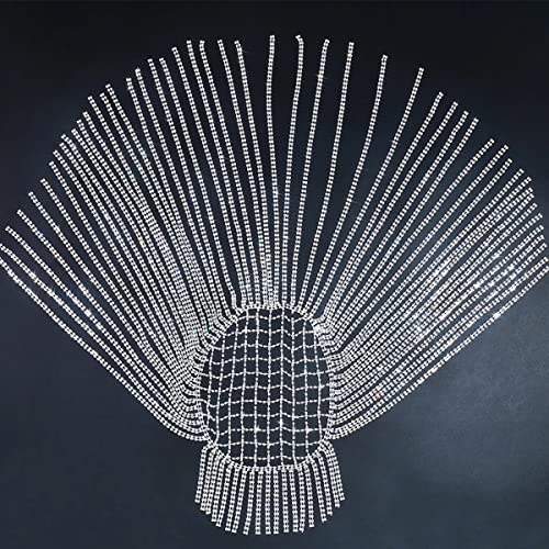 STONEFANS Long Rhinestone Headpiece Cap 1920s Tassel Crystal Flapper Head Chain Gatsby Belly Dance Hair Accessories for Women (silver) - Image 2
