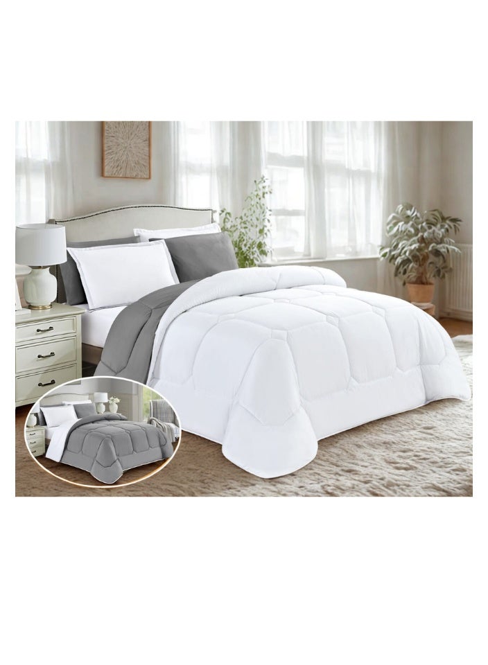 مون مفرش صيفي فاخر نظام وجهين 6 قطع نفرين مقاس (250×230 سم) - يناسب سرير 200×200 سم - مصنوع من المايكروفايبر الناعم - لحاف مزدوج مع شرشف مطاطي (200×200+35 سم) وأكياس وسائد وأغطية مخدات ديكورية - مفروشات سرير أنيقة وعالية الجودة لغرفة النوم - 320 غرزة، يأتي بحشوة مريحة وملمس ناعم - Image 5