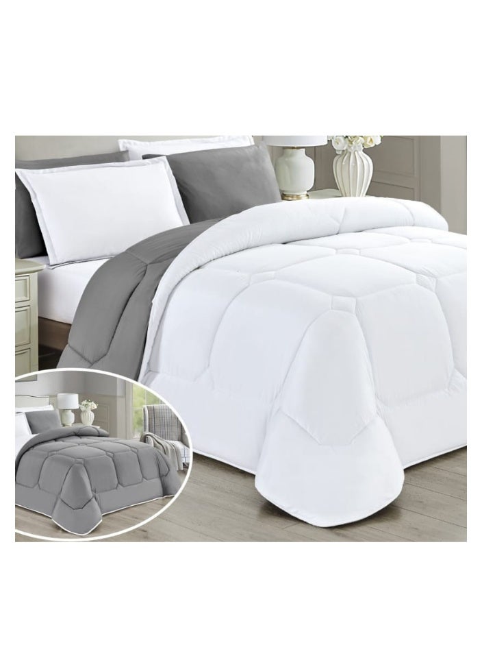 مون مفرش صيفي فاخر نظام وجهين 6 قطع نفرين مقاس (250×230 سم) - يناسب سرير 200×200 سم - مصنوع من المايكروفايبر الناعم - لحاف مزدوج مع شرشف مطاطي (200×200+35 سم) وأكياس وسائد وأغطية مخدات ديكورية - مفروشات سرير أنيقة وعالية الجودة لغرفة النوم - 320 غرزة، يأتي بحشوة مريحة وملمس ناعم - Image 4