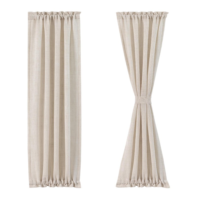 FMFUNCTEX Linen French Door Curtain Panels 72 Inches Long, Natural Flax Linen Window Draperies for Front Sliding Glass Door Tiebacks for Glass Door Patio Door Windows, Rod Pocket 2 Panels - Image 1