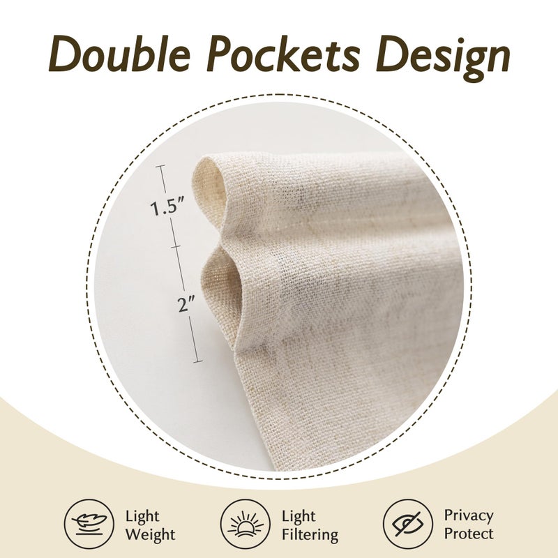 FMFUNCTEX Linen French Door Curtain Panels 72 Inches Long, Natural Flax Linen Window Draperies for Front Sliding Glass Door Tiebacks for Glass Door Patio Door Windows, Rod Pocket 2 Panels - Image 4