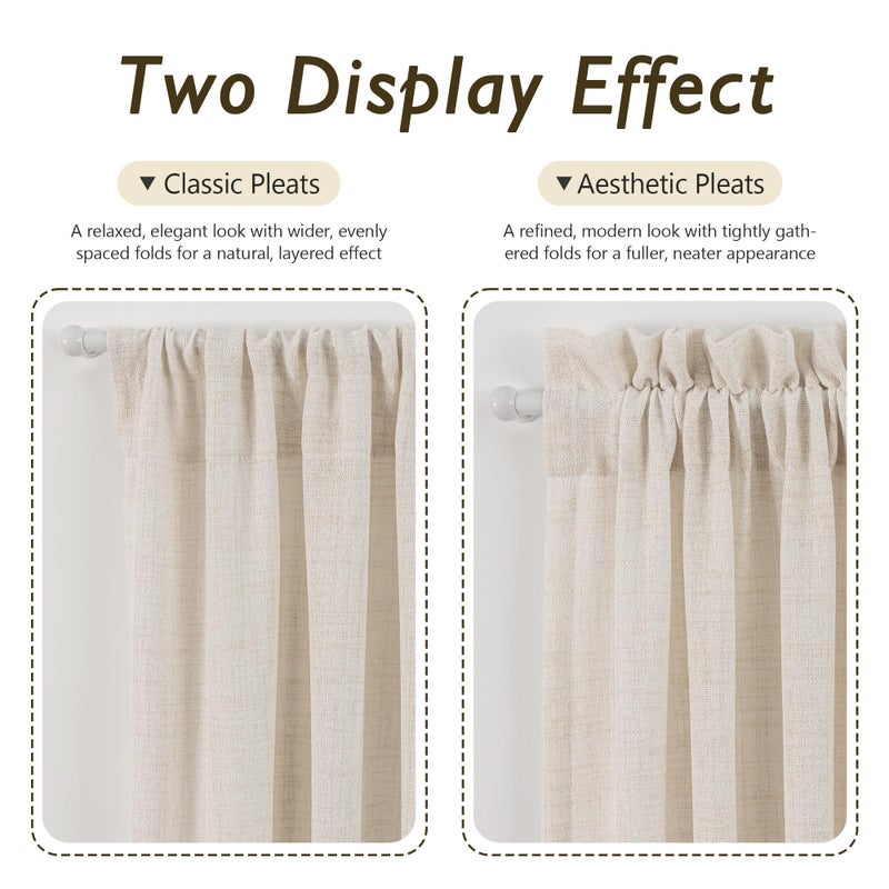FMFUNCTEX Linen French Door Curtain Panels 72 Inches Long, Natural Flax Linen Window Draperies for Front Sliding Glass Door Tiebacks for Glass Door Patio Door Windows, Rod Pocket 2 Panels - Image 3
