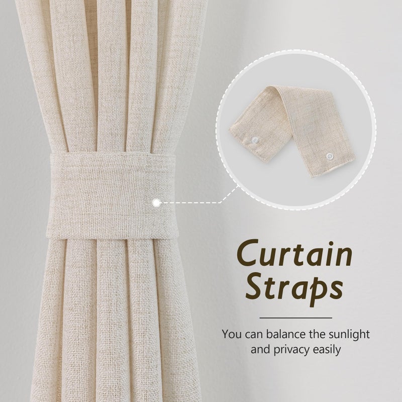 FMFUNCTEX Linen French Door Curtain Panels 72 Inches Long, Natural Flax Linen Window Draperies for Front Sliding Glass Door Tiebacks for Glass Door Patio Door Windows, Rod Pocket 2 Panels - Image 5