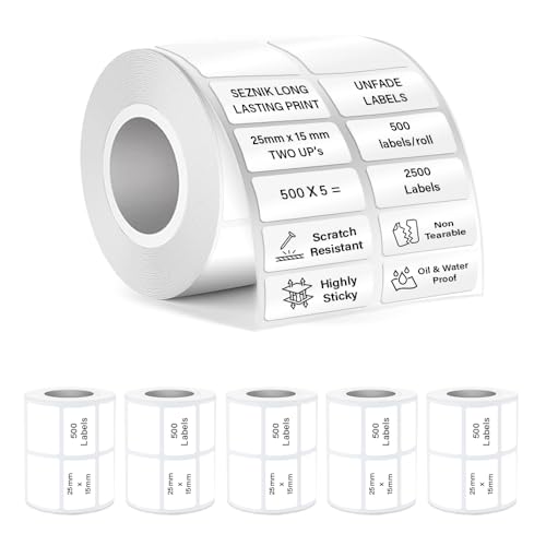 Seznik Waterproof, Non-Tearable, Sticky Thermal Lables, Label Roll, 2 inch Adhesive Thermal Labels for Label Printers (25mmx15mm - 2500 Lables) - Image 1