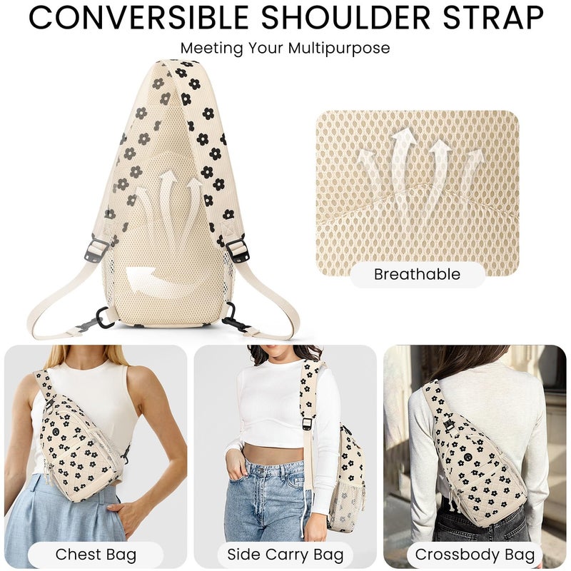 Vankor Small Crossbody Purses Bags for Women Men Travel, Chest Sling Bag Women Casual Cross Body Bag for Woman Sling Backpack Corduroy Black Flower - Image 4