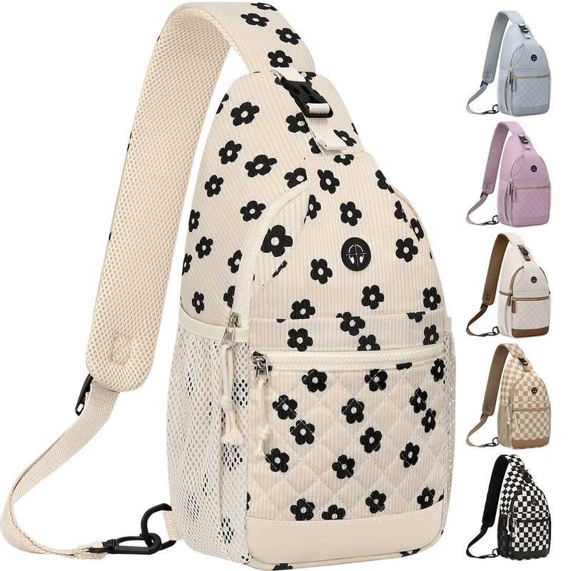 Vankor Small Crossbody Purses Bags for Women Men Travel, Chest Sling Bag Women Casual Cross Body Bag for Woman Sling Backpack Corduroy Black Flower - Image 1