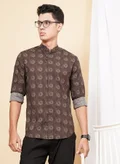 The Indian Garage Co Men Regular Fit Geometric Printed Full Sleeves Mandarin Collar Ethnic Shirt