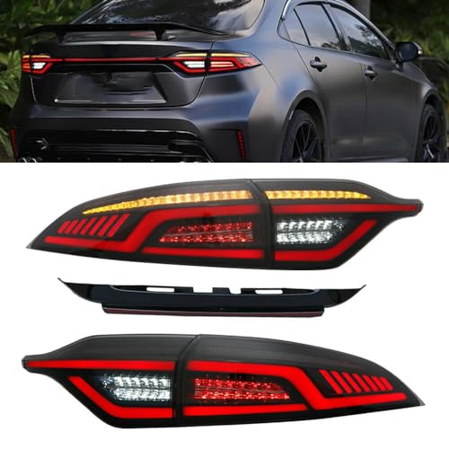 HCMOTIONZ HCmotion Smoked LED Tail Lights Assembly for Toyota Corolla Sedan E210 20202024 3PCS Rear Lamps with Center Trunk Light Bar Startup Animation Sequential Turn Signal Brake Reverse Fog Lights - Image 1