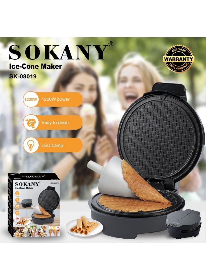 SOKANY SK-08019 Ice Cream Cone Maker 1200W Non-Stick Electric Waffle Cone Baker Easy Clean with LED Indicator for Crispy Homemade Ice Cream Cones - Image 1