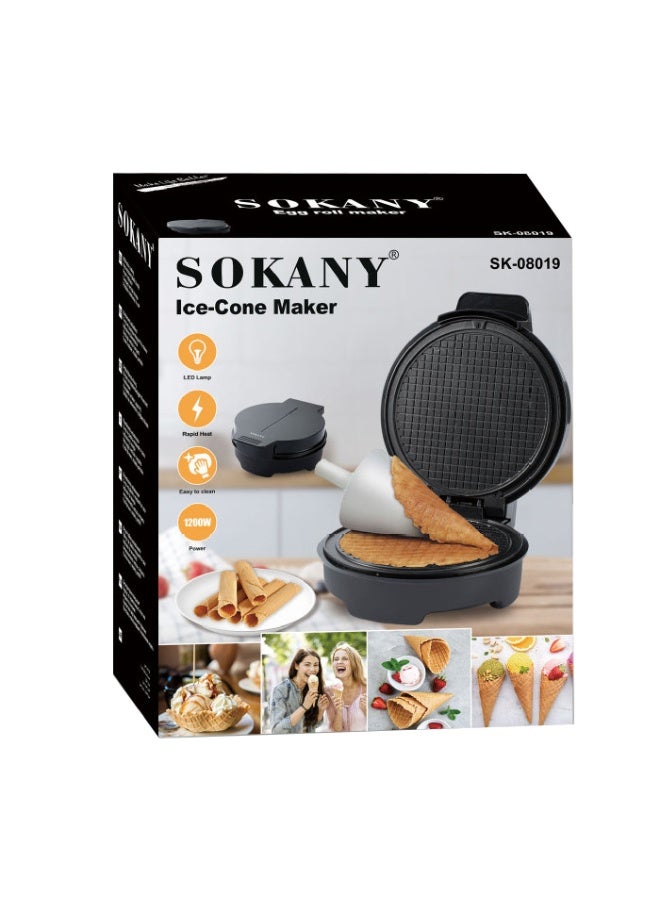 SOKANY SK-08019 Ice Cream Cone Maker 1200W Non-Stick Electric Waffle Cone Baker Easy Clean with LED Indicator for Crispy Homemade Ice Cream Cones - Image 5