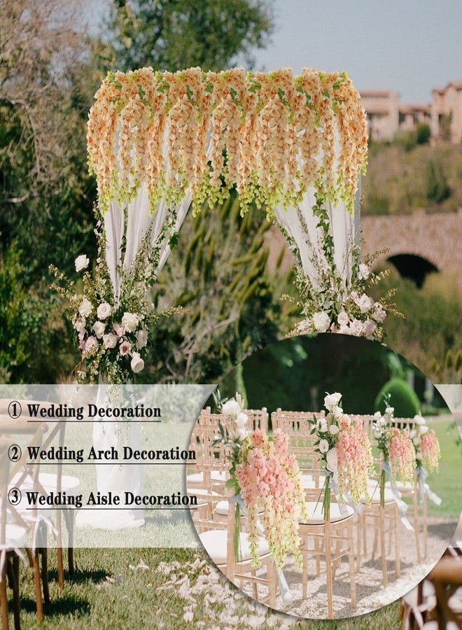 dallisten 3 Strands 40'' Silk Amber Wisteria Artificial Flowers, Fake Wisteria Floral Hanging Plant Garland, for Home Decor, Party, Floor Vase, Balcony, Wedding Arrangement Decoration (Amber) - Image 4