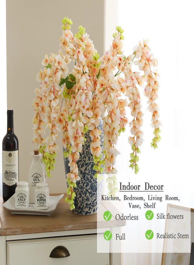 dallisten 3 Strands 40'' Silk Amber Wisteria Artificial Flowers, Fake Wisteria Floral Hanging Plant Garland, for Home Decor, Party, Floor Vase, Balcony, Wedding Arrangement Decoration (Amber) - Image 3