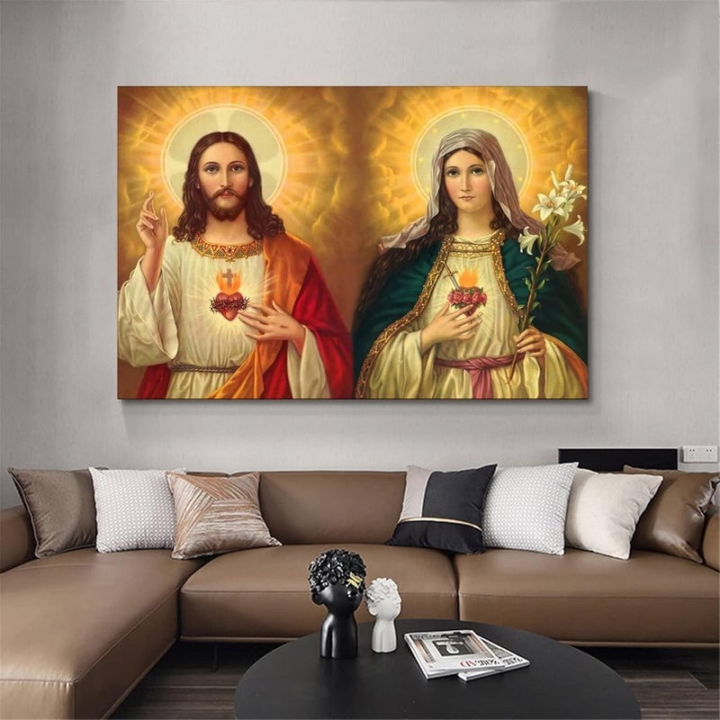 FireDeer Catholic Jesus Poster Print On Canvas Painting Christian God Pictures for Living Room No Frame (Mary and Jesus, 20x30inch) - Image 5
