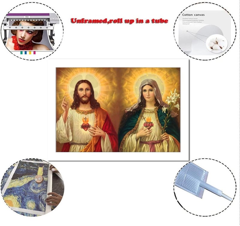 FireDeer Catholic Jesus Poster Print On Canvas Painting Christian God Pictures for Living Room No Frame (Mary and Jesus, 20x30inch) - Image 2