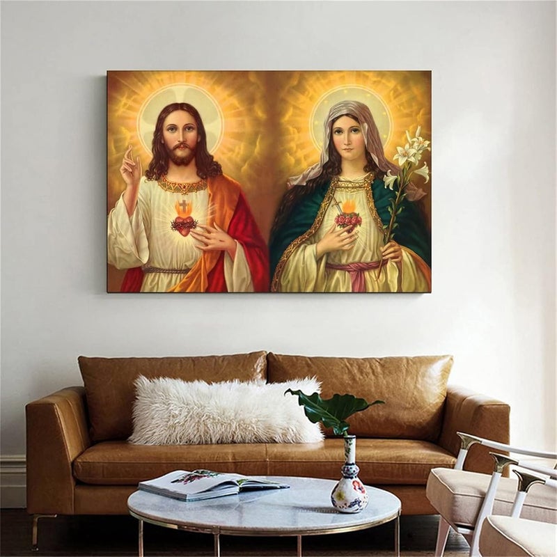 FireDeer Catholic Jesus Poster Print On Canvas Painting Christian God Pictures for Living Room No Frame (Mary and Jesus, 20x30inch) - Image 3