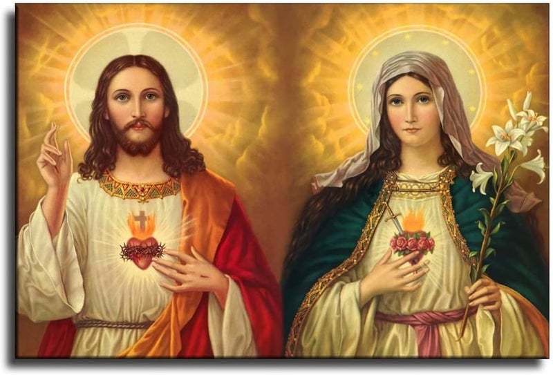 FireDeer Catholic Jesus Poster Print On Canvas Painting Christian God Pictures for Living Room No Frame (Mary and Jesus, 20x30inch) - Image 1