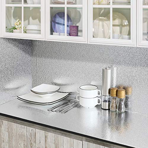 Luximal Self Adhesive Waterproof Heat Resistant Oil-Proof Kitchen Aluminium Foil Stickers for Kitchen Walls, Cabinets Drawers, Shelves(2 Meters Silver, Orange Peel Structure) - Image 2