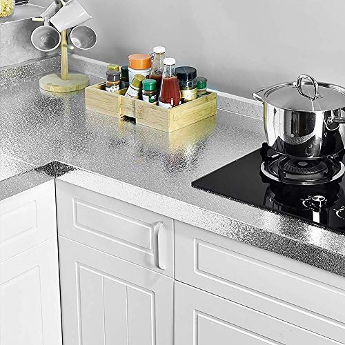 Luximal Self Adhesive Waterproof Heat Resistant Oil-Proof Kitchen Aluminium Foil Stickers for Kitchen Walls, Cabinets Drawers, Shelves(2 Meters Silver, Orange Peel Structure) - Image 3